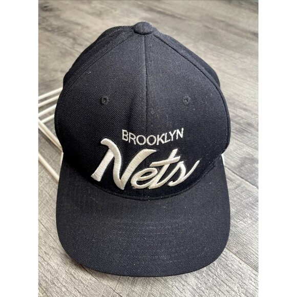 Brooklyn Nets Hat Black Wool Cap Mitchell & Ness OSFM Snapback Adjustable NBA - Picture 1 of 8